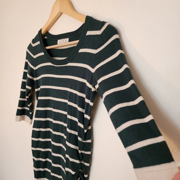 ✨2 for $5✨ Pink Rose Green Striped Cinched Waist 3/4 Length Sleeve Top Size XS - Picture 4 of 7